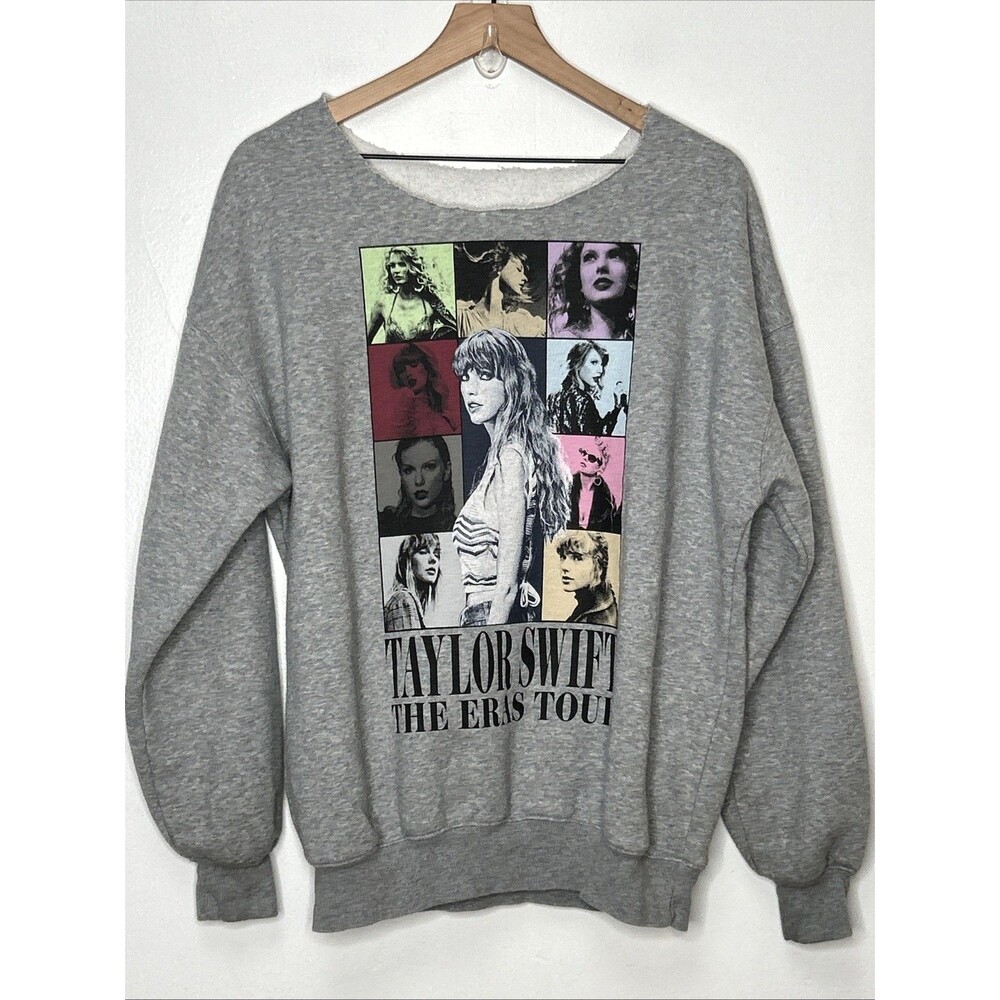 Taylor Swift The Eras Tour Heather Sweater Gray Cut neck 26" pit2pit 28"long